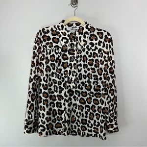 Vintage Pointed Collar Leopard Print Popover Collared Shirt 427